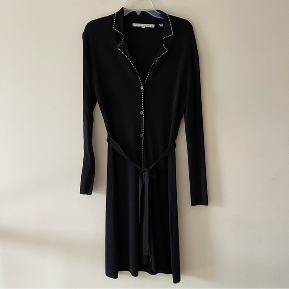 Black Tie-front Button Down Collared Midi Sheath Dress - Picture 5 of 7